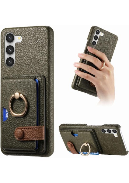 Samsung Galaxy S23 Artı Premium Dokulu Deri Kart Yuvaları Halka (Yurt Dışından)