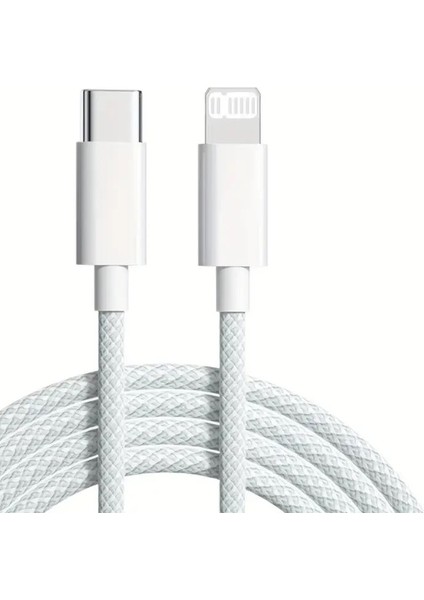 Type-C To iPhone Uyumlu Hızlı Şarj ve Data Kablosu Örgülü Kablo iPhone 14 13 12 11 x 7 8 Serileriyle Uyumlu Beyaz