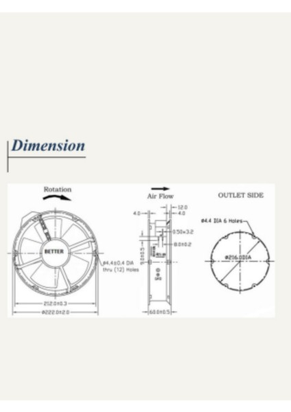 220X220X60 (Yuvarlak Fan) 220V Ac 5 Kanatlı Rulmanlı Better Fan modelleri