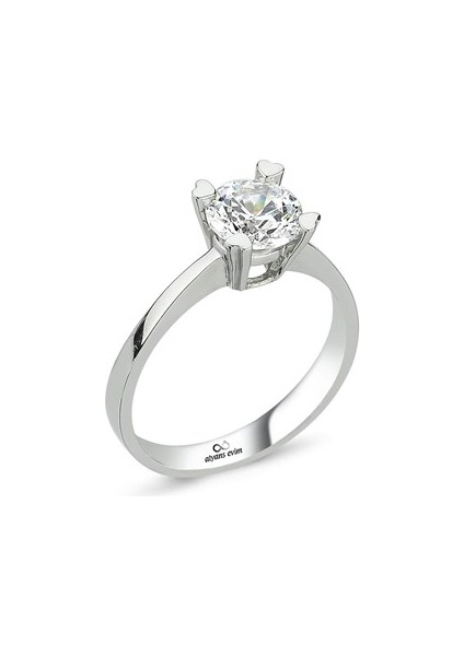 Kalpli Montür Swarovski Taşlı 925 Gümüş Tektaş Yüzük