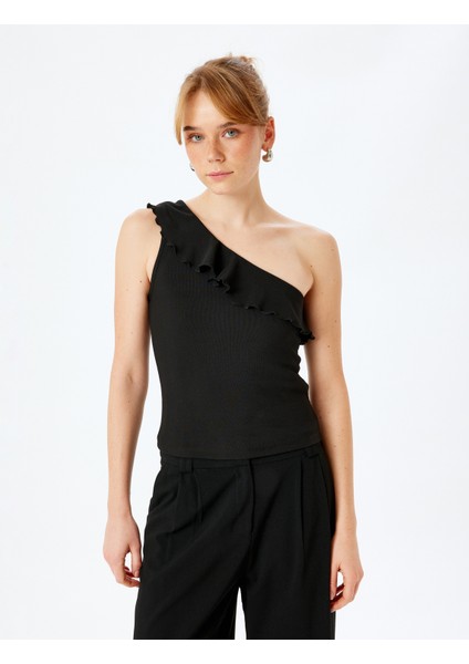 Fırfır Detaylı Kolsuz Tek Omuz Bluz modelleri