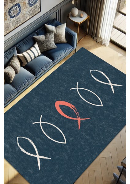 Renkli Balık Desenli Halı Sade Halı Dokuma Kaymaz Tabanlı Halı Dijital Baskılı Yıkanabilir Mutfak Halısı Genç Odası Halısı