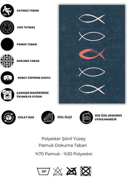 Renkli Balık Desenli Halı Sade Halı Dokuma Kaymaz Tabanlı Halı Dijital Baskılı Yıkanabilir Mutfak Halısı Genç Odası Halısı