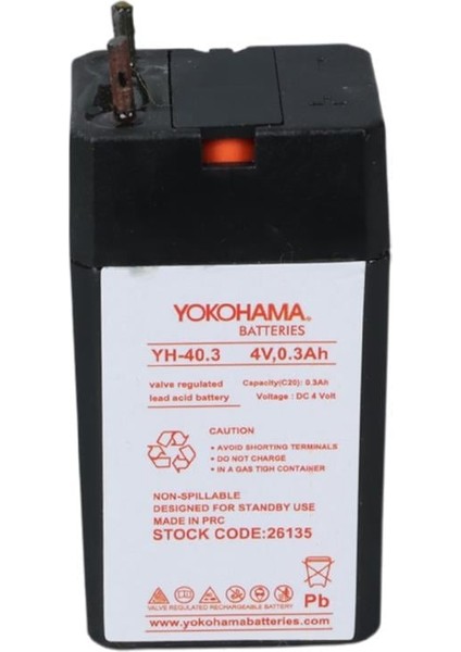 Yh-40.3 4 Volt - 0.3 Amper Akü (25.5X19.5X48 Mm) modelleri