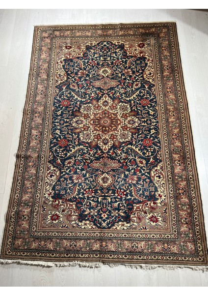 193 x 291 cm Büyük Boy El Dokuma Harika Desenli Mavi Renkli Anadolu Kilim