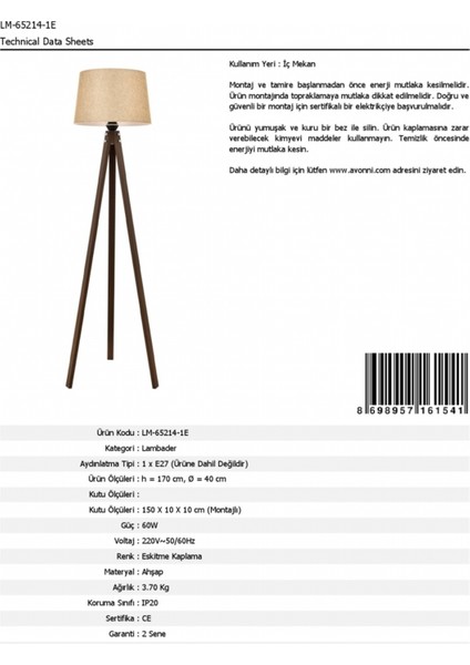 Robin Lambader E27 12W 40cm Ahşap Eskitme Avonni-LM-65214-1E fırsatları