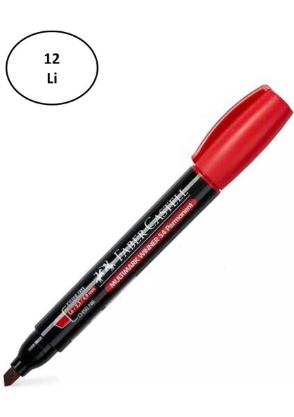 Faber Castell Permanent Markör 54 Kesik Uç Kırmızı Kalem 12'li