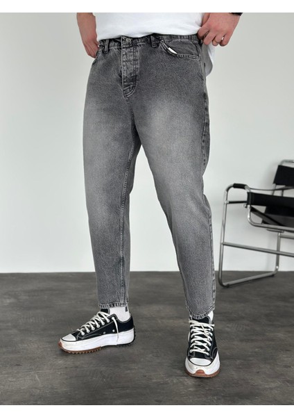 Taşlamalı Boyfriend Jean Antrasit