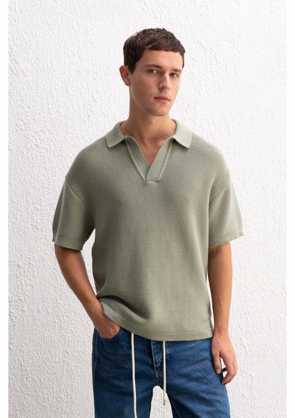 Rahat Kesim Polo Yaka Triko Mint T-Shırt