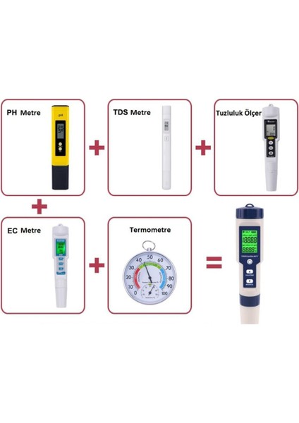 5in1 Dijital Ph/tds/ec/tuzluluk/sıcaklık Metre Işıklı Test Cihazı Iletkenlik Kalem Model