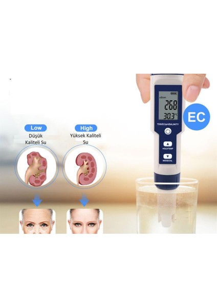 5in1 Dijital Ph/tds/ec/tuzluluk/sıcaklık Metre Işıklı Test Cihazı Iletkenlik Kalem Model