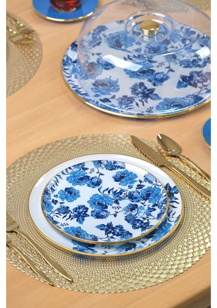 Blue Rose Altın Yaldızlı 6 Kişilik 28 Parça Pasta Çay Servis Takımı fiyatları