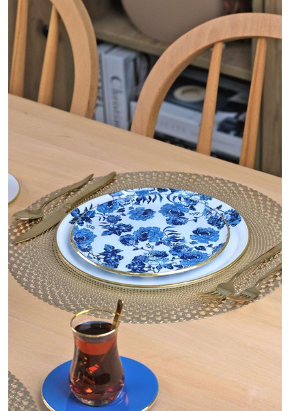 Blue Rose Altın Yaldızlı 6 Kişilik 28 Parça Pasta Çay Servis Takımı fırsatları