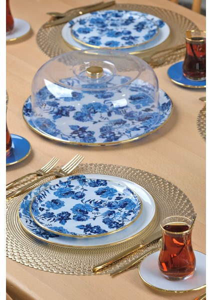 Blue Rose Altın Yaldızlı 6 Kişilik 28 Parça Pasta Çay Servis Takımı indirimleri