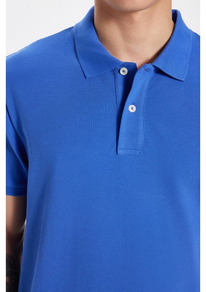 Erkek Slim Fit Dar Kesim %100 Pamuk Koyu Mavi Polo Yaka Tişört fırsatları