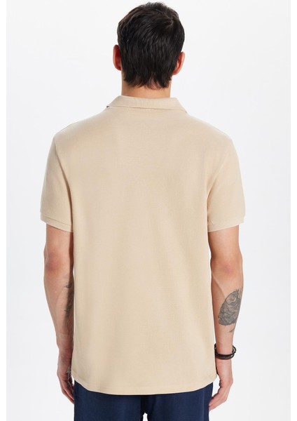 Erkek Slim Fit Dar Kesim Pamuk Bej Polo Yaka Tişört