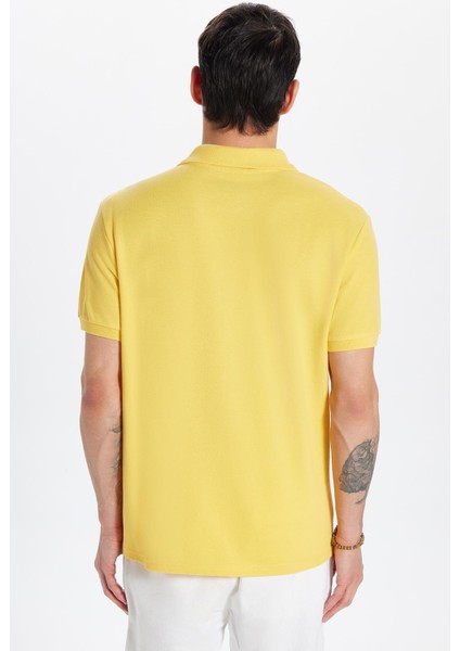 Erkek Slim Fit Dar Kesim %100 Pamuk Sarı Polo Yaka Tişört