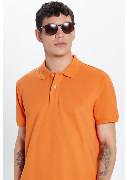 Erkek Slim Fit Dar Kesim Pamuk Turuncu Polo Yaka Tişört fiyatları