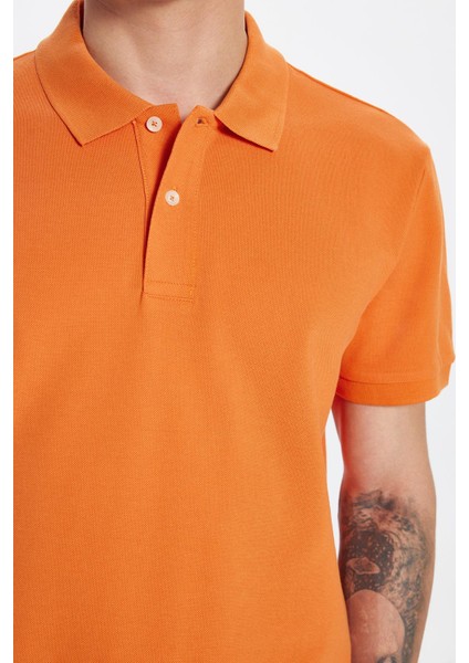 Erkek Slim Fit Dar Kesim Pamuk Turuncu Polo Yaka Tişört modelleri