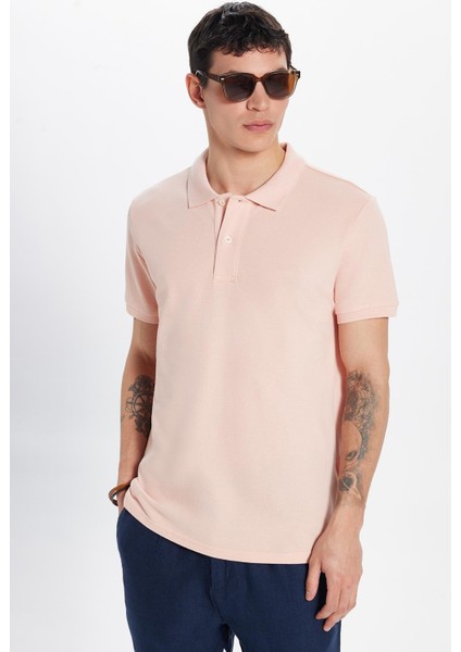 Erkek Slim Fit Dar Kesim Pamuk Somon Polo Yaka Tişört fırsatları