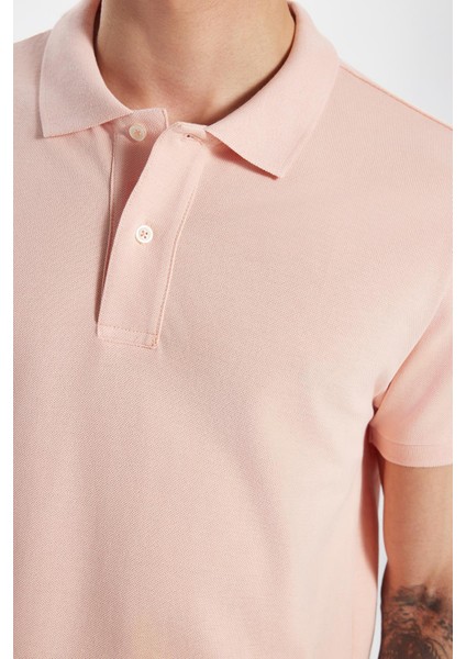 Erkek Slim Fit Dar Kesim Pamuk Somon Polo Yaka Tişört modelleri