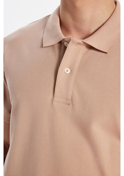 Erkek Slim Fit Dar Kesim %100 Pamuk Vizon Polo Yaka Tişört fırsatları