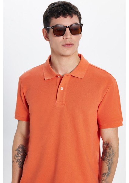Erkek Slim Fit Dar Kesim Pamuk Turuncu Polo Yaka Tişört fiyatları
