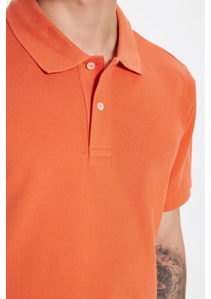 Erkek Slim Fit Dar Kesim Pamuk Turuncu Polo Yaka Tişört fırsatları