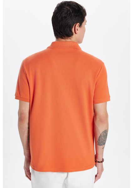 Erkek Slim Fit Dar Kesim Pamuk Turuncu Polo Yaka Tişört indirimleri