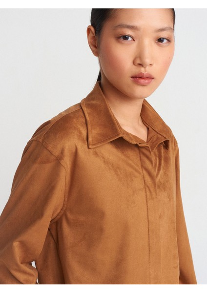 50493 Dökümlü Süet Crop Gömlek-Siyah fırsatları