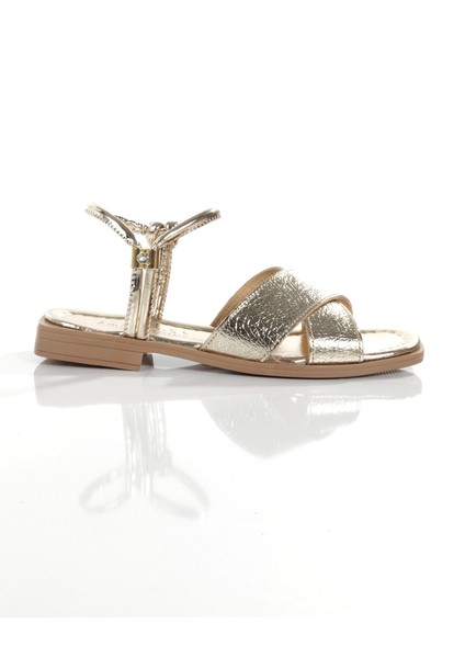 MİA028-3010 Deri Kadın Günlük Konforlu Altın Tatil Sandalet fırsatları