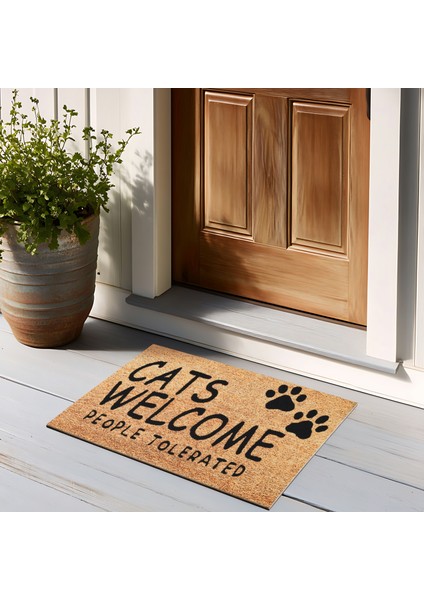 Sare By Kaşmir Home Cat Welcome Dekoratif Paspas 45x75 cm Salon Mutfak Halısı Yolluk Kilim