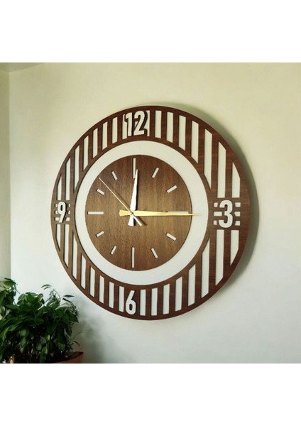 Beyaz Ceviz Ahşap Renk Desenli Sayılı Hediyelik Sessiz Duvar Saati 50 cm