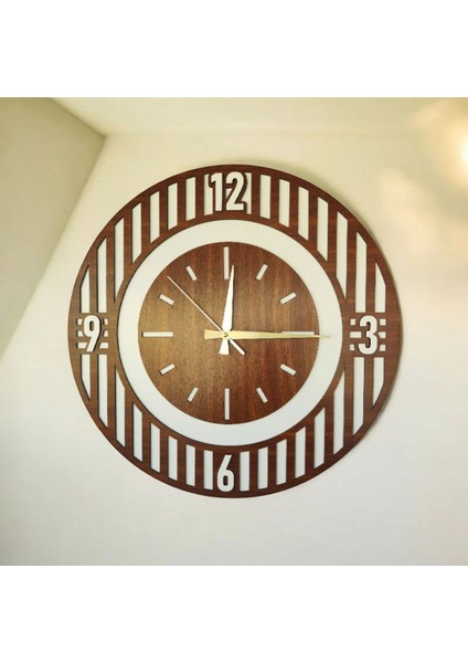 Beyaz Ceviz Ahşap Renk Desenli Sayılı Hediyelik Sessiz Duvar Saati 50 cm