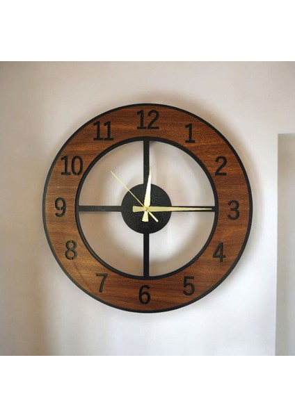 Ahşap Siyah Ceviz Renk Desenli Sayılı Hediyelik Sessiz Duvar Saati 50 cm
