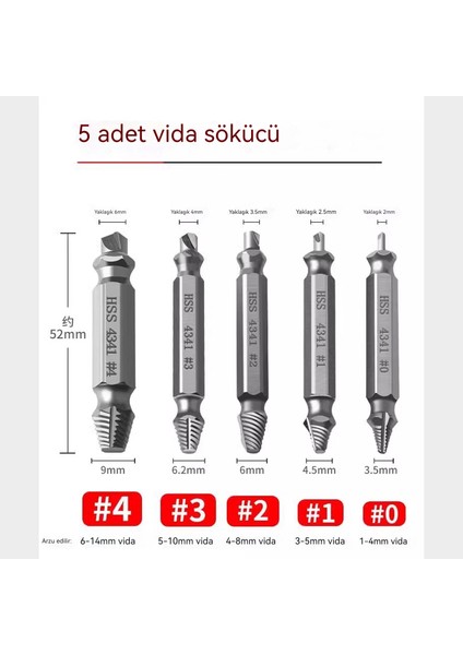 Hasarlı, Çıkarılması Zor, Kaymış, Hasarlı Kırık Vida Çıkarıcı, 5 Parça (Yurt Dışından)