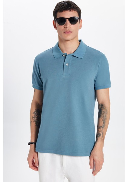 Erkek Slim Fit Dar Kesim Pamuk Indigo Polo Yaka Tişört fiyatları