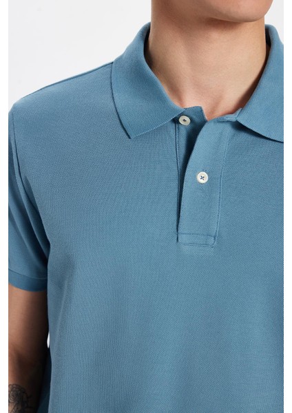Erkek Slim Fit Dar Kesim Pamuk Indigo Polo Yaka Tişört modelleri