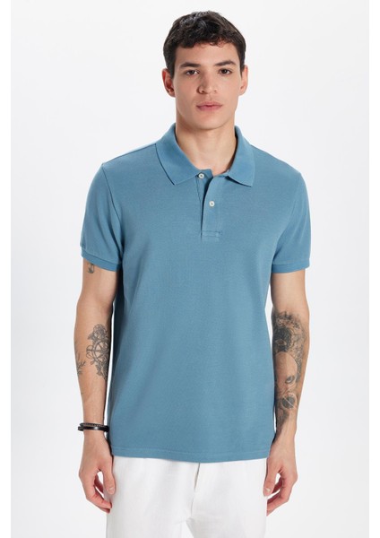 Erkek Slim Fit Dar Kesim Pamuk Indigo Polo Yaka Tişört fırsatları
