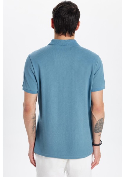 Erkek Slim Fit Dar Kesim Pamuk Indigo Polo Yaka Tişört indirimleri