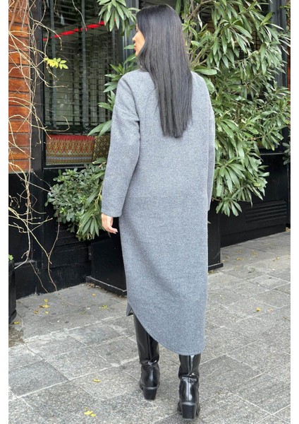 Antrasit Çift Taraflı Yumoş Dokulu, Aplike Detaylı, Duble Kaşe Gömlek Elbise modelleri