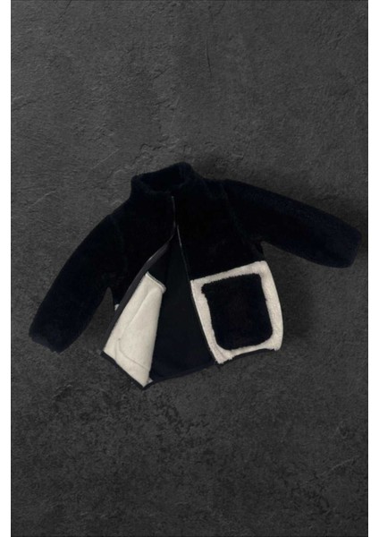 Kız Çocuk Peluş Siyah Ekru Cepli Fermuarlı Welsoft Kışlık Mont Ml-Fmç-K-Peluş fırsatları