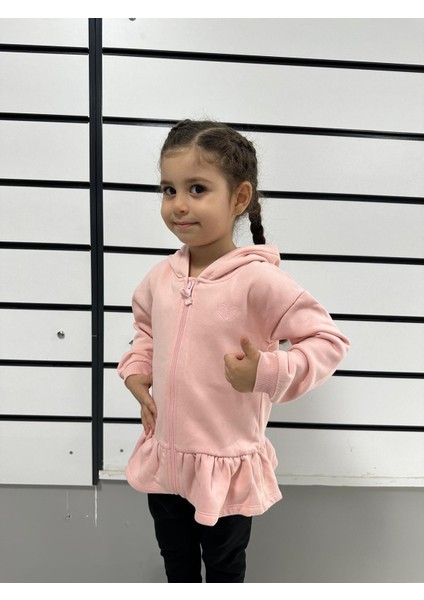 Kız Çocuk Fermuarlı Kapsonlu/kapüşonlu Farbalalı Jarse Hırka,sweatshirt,polarlı Hırka