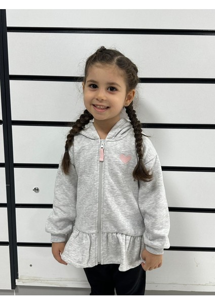 Kız Çocuk Fermuarlı Kapsonlu/kapüşonlu Farbalalı Jarse Hırka,sweatshirt,polarlı Hırka