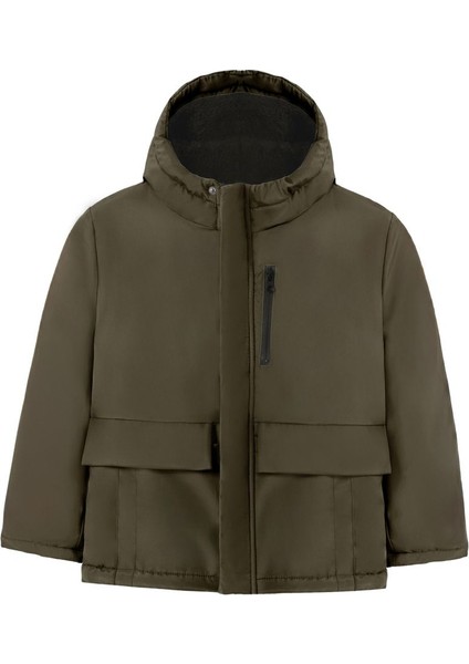 Kız Çocuk Haki Içi Kürklü Su ve Rüzgar Geçirmez Kapüşonlu 3 Cep Kışlık Mont & Kaban & Parka ML-FMPÇ-110 K