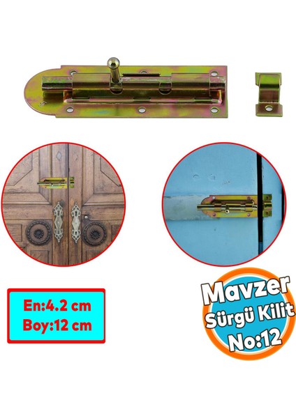 Mavzer Sürgü Kilit Ahşap Pvc Demir Kapı Pencere Sürgüsü Emniyet Kilidi Sürgülü No:12 Kilit 42X120 mm