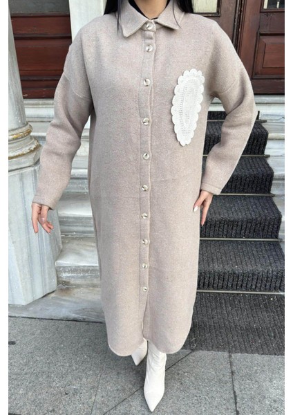 Vizon Çift Taraflı Yumoş Dokulu, Aplike Detaylı, Duble Kaşe Gömlek Elbise fiyatları