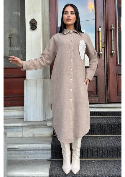 Vizon Çift Taraflı Yumoş Dokulu, Aplike Detaylı, Duble Kaşe Gömlek Elbise indirimleri