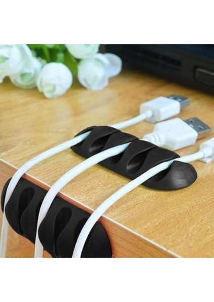 Yapışkanlı Kablo Yönetim Klipsleri, Kablo Düzenleyiciler Tel Klipler Tv Pc Için Kablo Tutucu Dizüstü,ofis Masası Güçlü Yapışkan Serit (Siyah 5 Şeritli (6ADET))