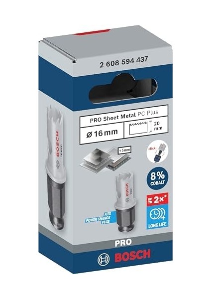 1 x Pro Sheet Metal Power Change Plus Delik Testeresi (Paslanmaz Çelik Saclar, Çelik Saclar, Ø 16 Mm, Profesyonel Aksesuar Matkap/tornavida Için)